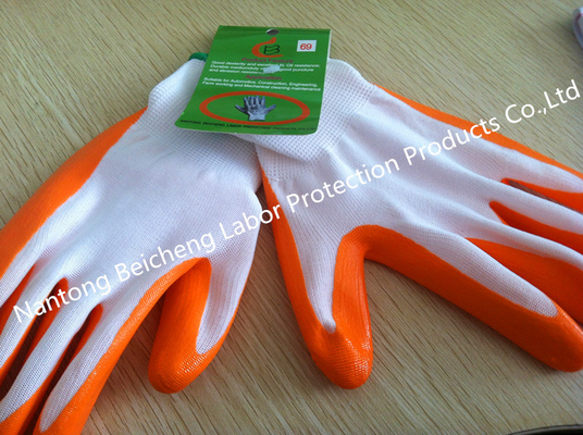 Orange Comfortable Nitrile Work Gloves Washable With Smooth Finished